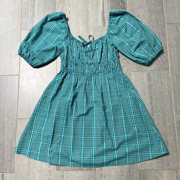 Rails Brenda Dress Augusta Mini Check Teal Yellow Size Small - Picture 2 of 12